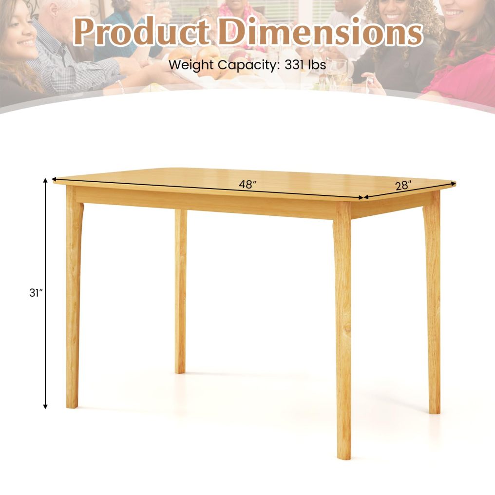 48” Wooden Rectangular Kitchen Table with Solid Rubber Wood Legs