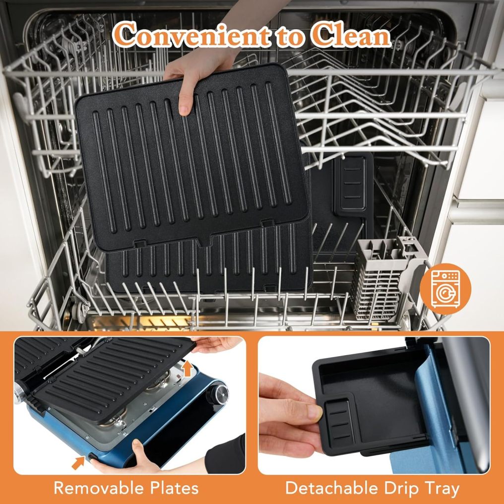 Panini Press 1200W Sandwich Maker with LED Touch Panel Non-Stick Coated Plates & Removable Drip Tray