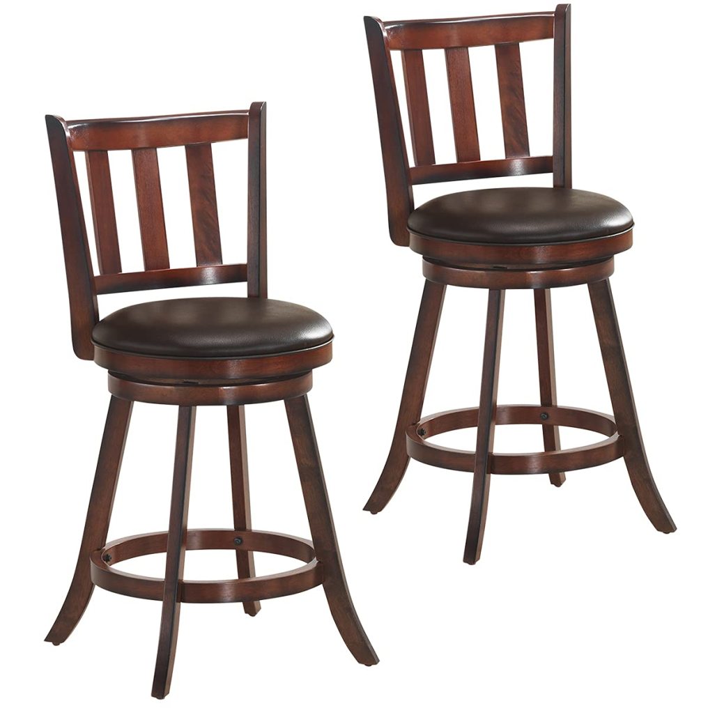 25 Inch Set of 2/4 Wood Swivel Counter Height Dining Pub Bar Stools with PVC Cushioned Seat