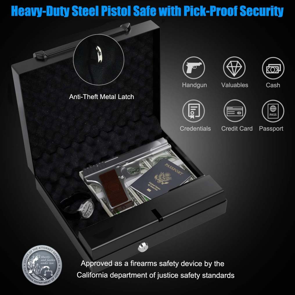 Handgun Safe with Password & Backup Keys for Quick Access for Home