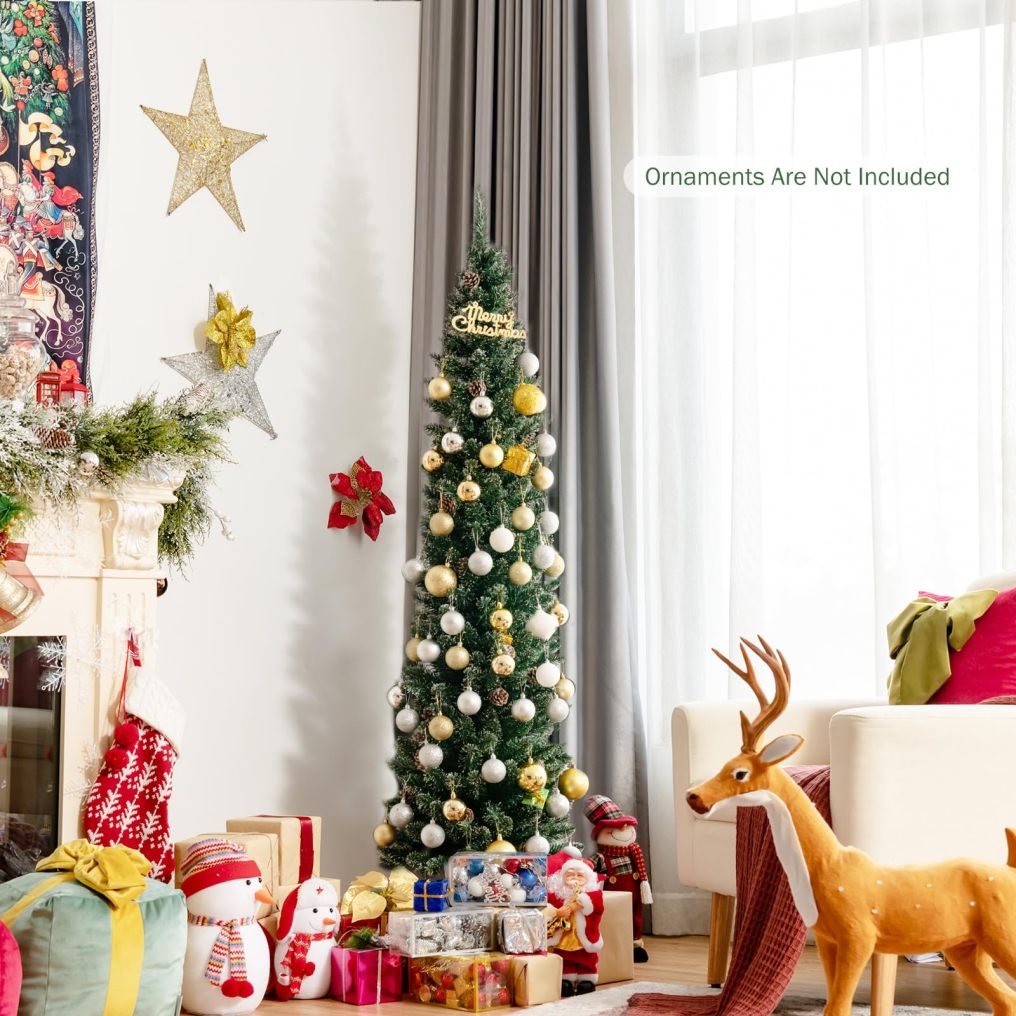 6 Ft Unlit Pencil Christmas Tree w/ 267 Snowy PVC Branch Tips