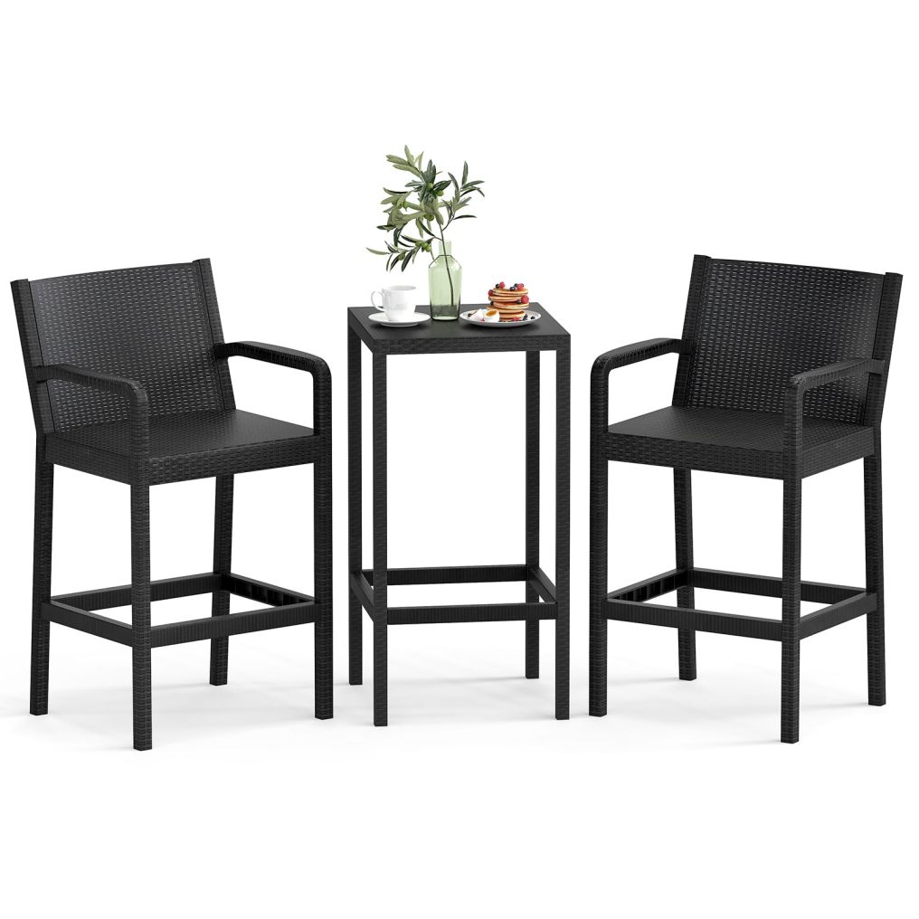 Outdoor Bistro Set with 2 Stools & 1 Bar Table for Garden