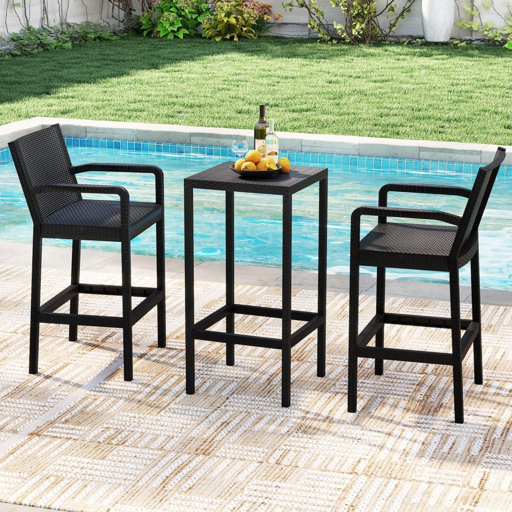 Outdoor Bistro Set with 2 Stools & 1 Bar Table for Garden