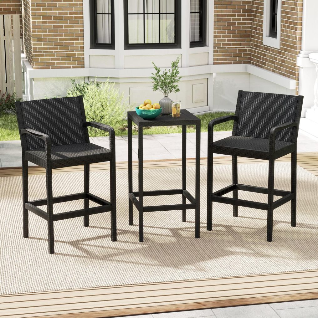 Outdoor Bistro Set with 2 Stools & 1 Bar Table for Garden