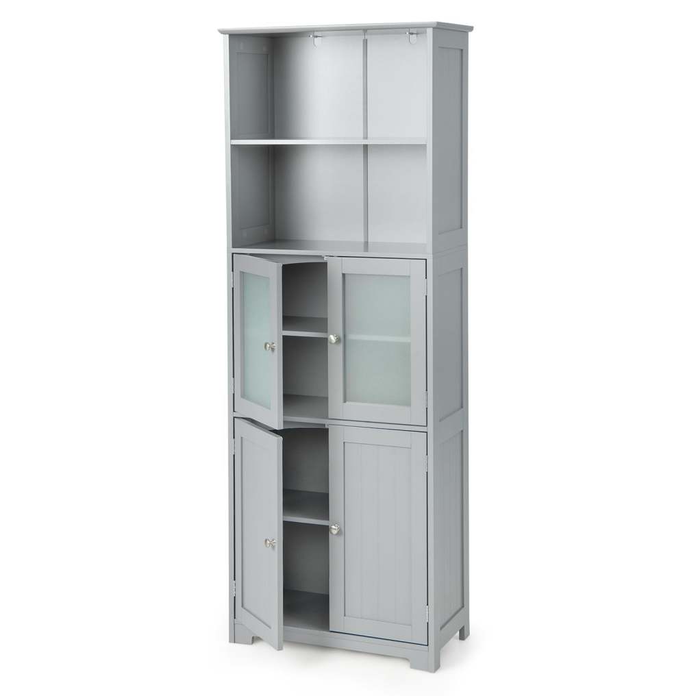 Tall Bathroom Storage Cabinet Freestanding Kitchen Pantry Cabinet with Glass Doors and Adjustable Shelf