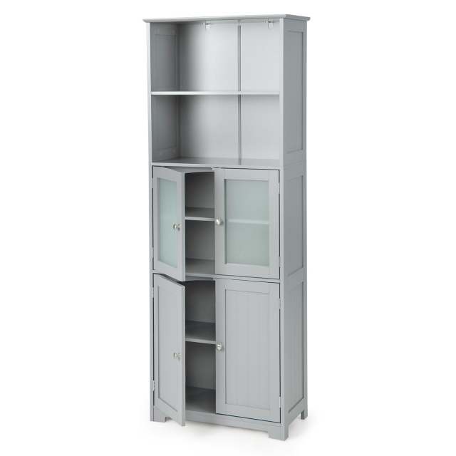 Tall Bathroom Storage Cabinet Freestanding Kitchen Pantry Cabinet with Glass Doors and Adjustable Shelf