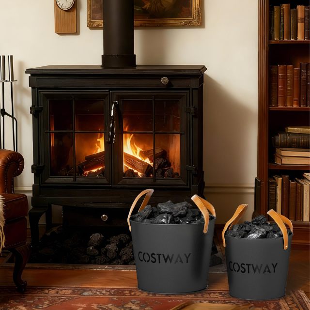 Ash Bucket Set of 2 Metal Coal Ash Can Set