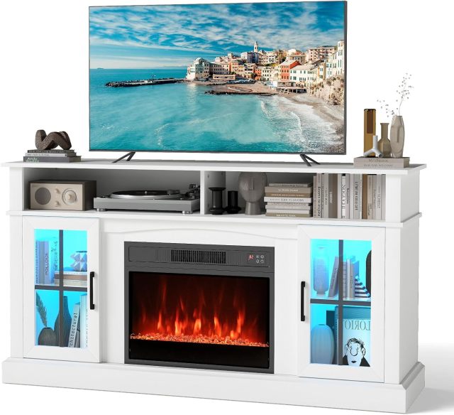 Electric Fireplace TV Stand for TVs Up to 65 Inches with LED Lights