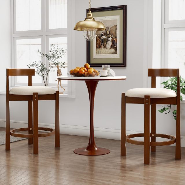 24 inch Linen Upholstered Bar Chairs with Backrests and Footrests (2/4)