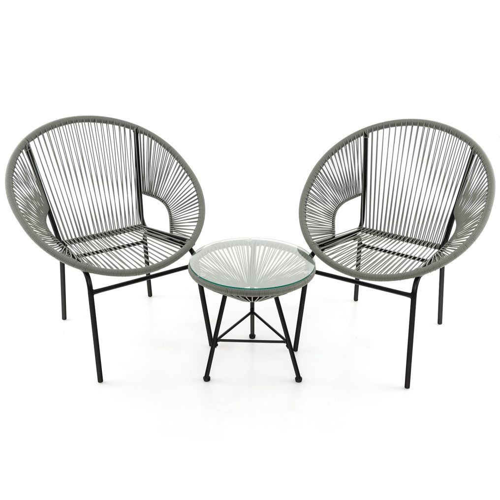 3 Piece Outdoor Acapulco Chair Set with Plastic Rope