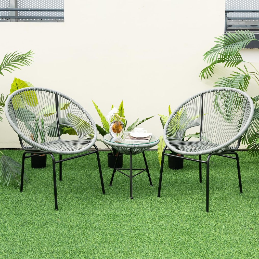 3 Piece Outdoor Acapulco Chair Set with Plastic Rope