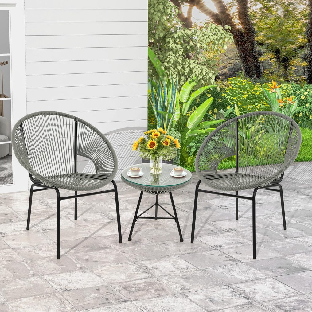 3 Piece Outdoor Acapulco Chair Set with Plastic Rope