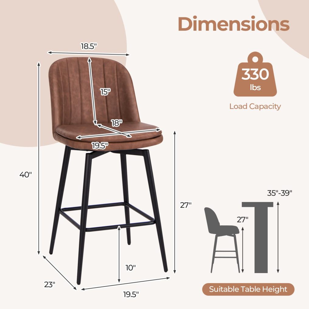 Bar Stool Set of 2/4 27 Inch Swivel Counter Height Chair