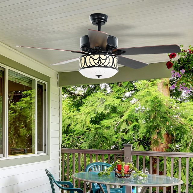 52” Ceiling Fan w/Lights & Remote Control, Lighting Fan w/5 Reversible Blades, 3 Wind Speed
