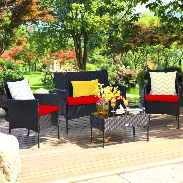 4/8 Pieces Patio Rattan Furniture Set Outdoor Rattan Conversation Set