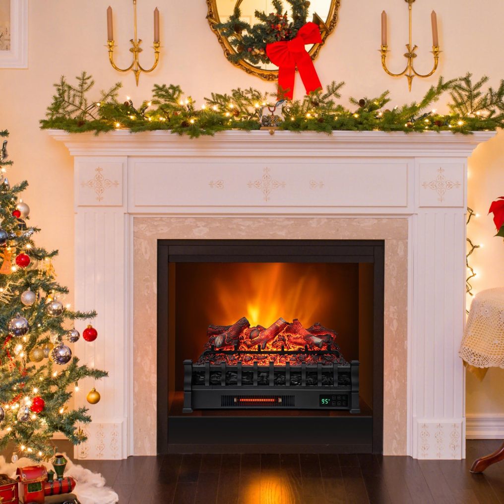 Eternal Flame Electric Fireplace Log, Lemonwood Ember Bed, 26-inch Infrared Electric Fireplace Heater Insert