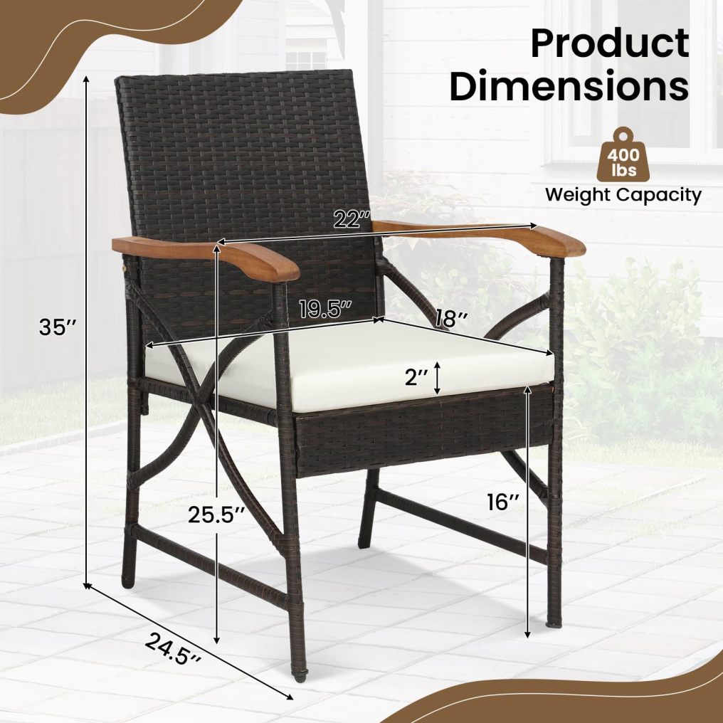 Patio Wicker Dining Chairs Set of 2/4 Outdoor Rattan Chairs with Backrest