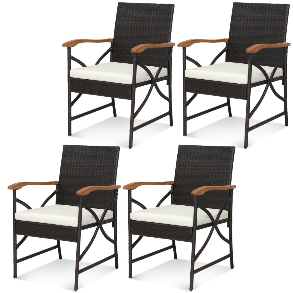 Patio Wicker Dining Chairs Set of 2/4 Outdoor Rattan Chairs with Backrest