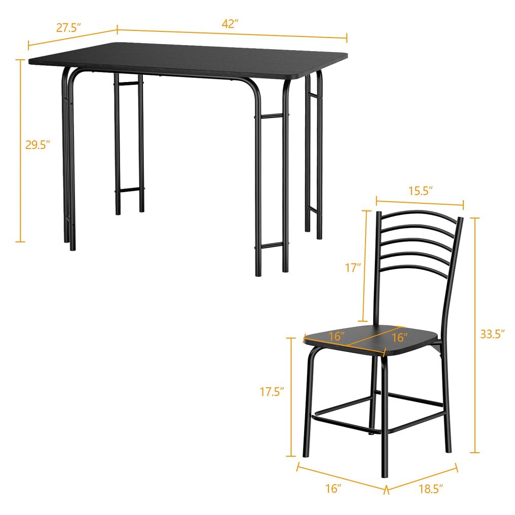 5 Piece Dining Set Home Kitchen Table and 4 Chairs with Metal Legs Modern Black