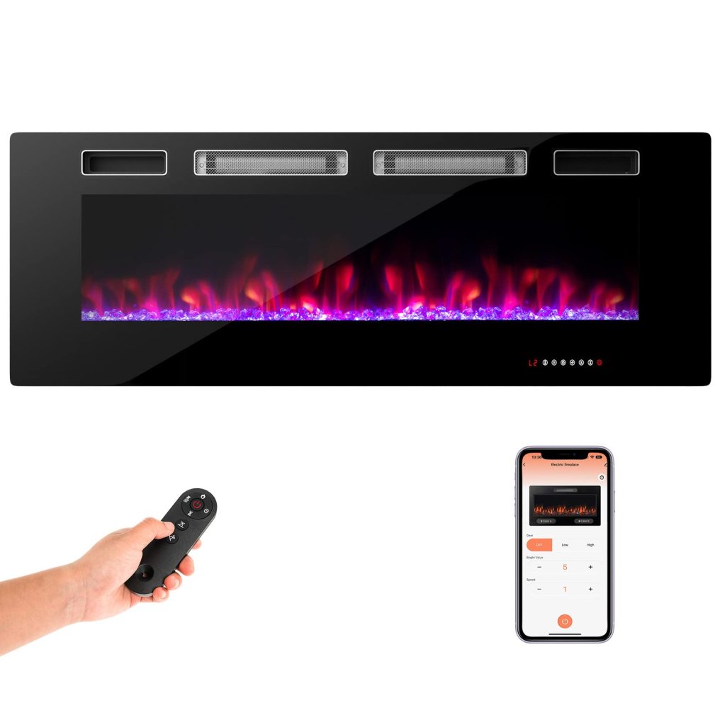 50-Inch Wide Electric Fireplace 3.19-Inch Deep Ultra-Thin Wall-Mounted and Recessed Fireplace Heater