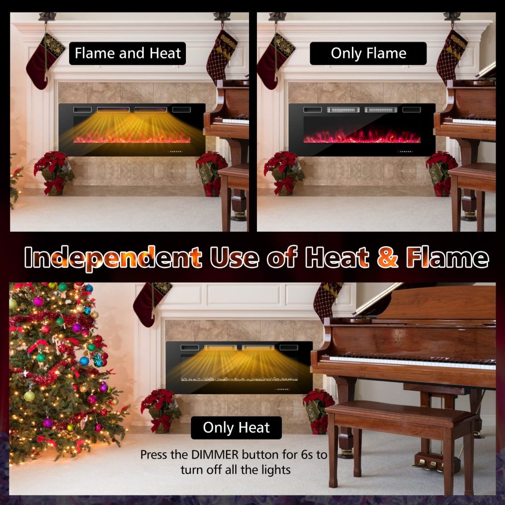 50-Inch Wide Electric Fireplace 3.19-Inch Deep Ultra-Thin Wall-Mounted and Recessed Fireplace Heater