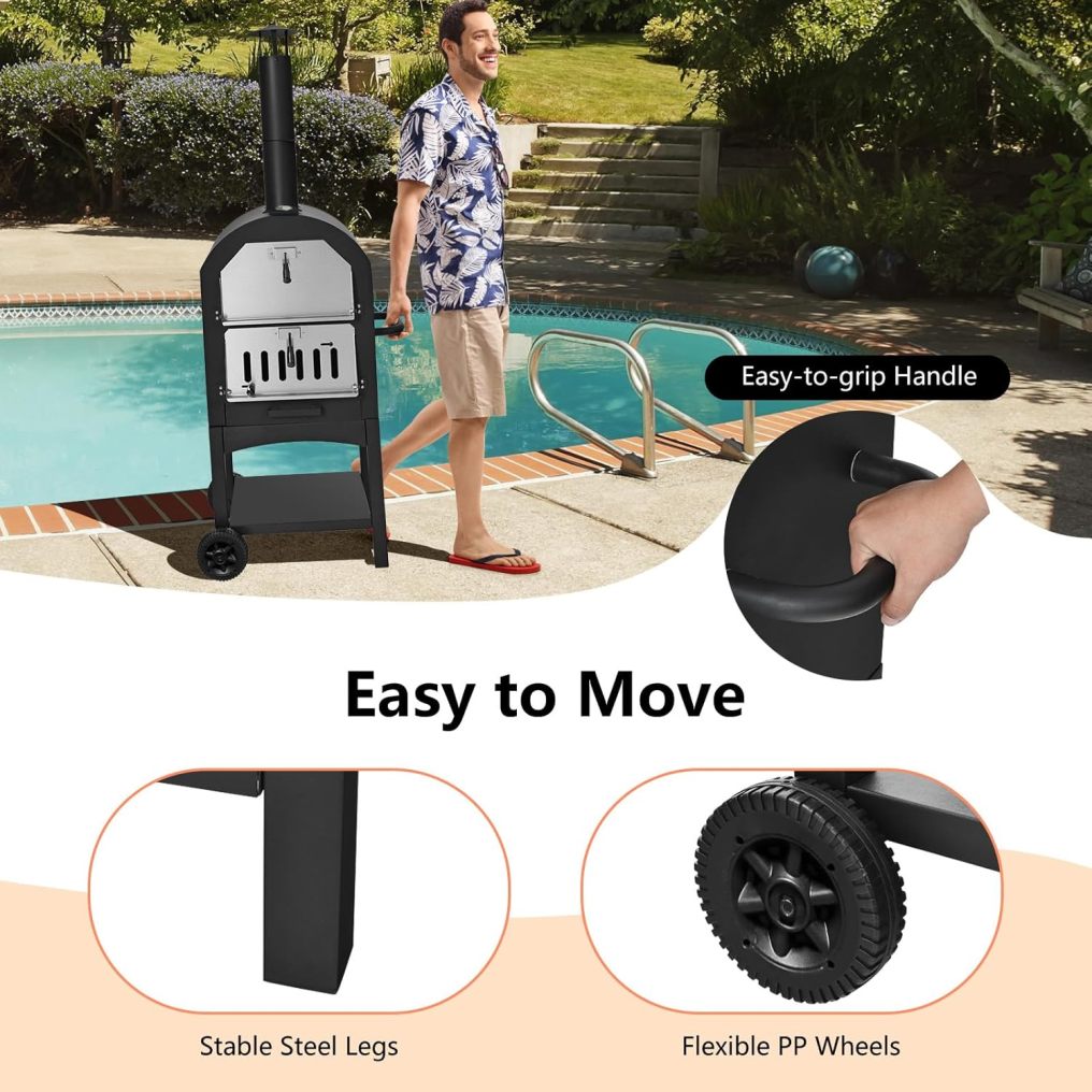 Portable Outdoor Pizza Oven with Pizza Stone and Waterproof Cover