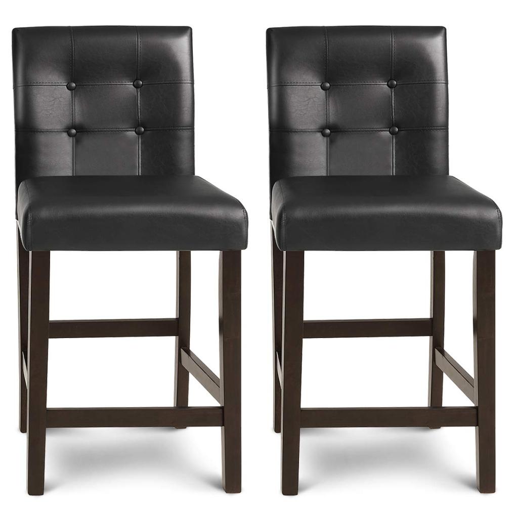 Set of 2 Bar Stools 25‘’ Upholstered Barstool with Back