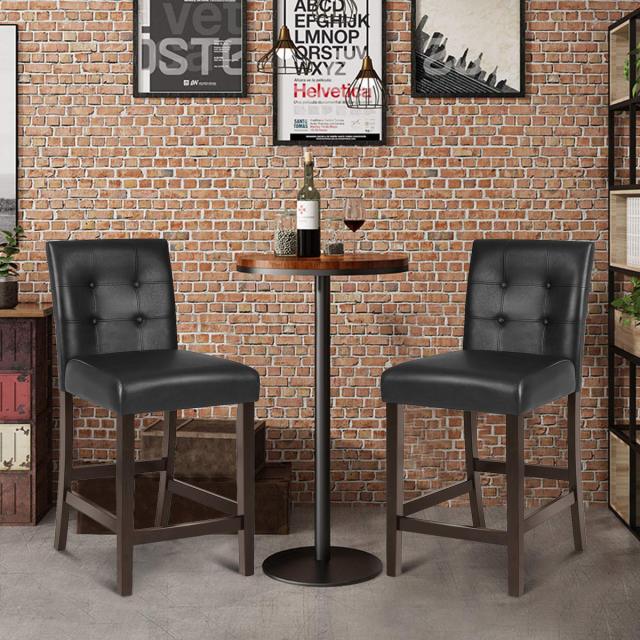 Set of 2 Bar Stools 25‘’ Upholstered Barstool with Back