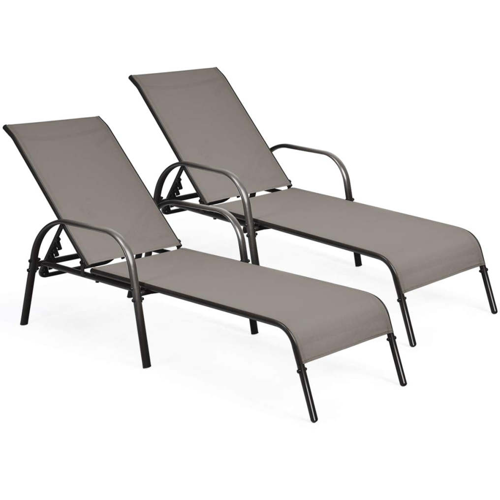 Outdoor Patio Lounge Chair Chaise Fabric Adjustable Reclining Armrest Pool (1/2)