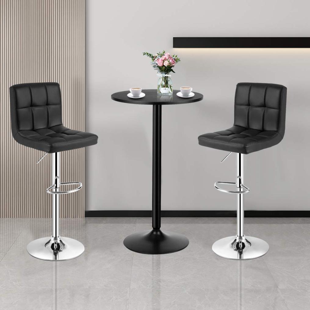 3-Piece Bar Table Set-Round Cocktail Table and PU Leather Adjustable Swivel Chairs