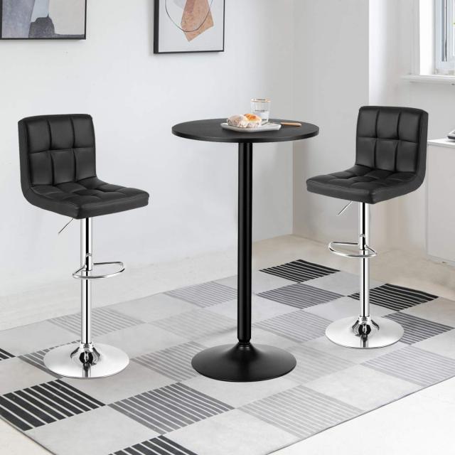 3-Piece Bar Table Set-Round Cocktail Table and PU Leather Adjustable Swivel Chairs