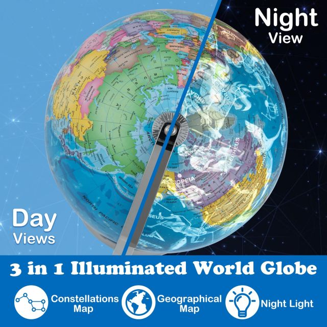 3 in 1 Illuminated World Globe with Stand for Kids