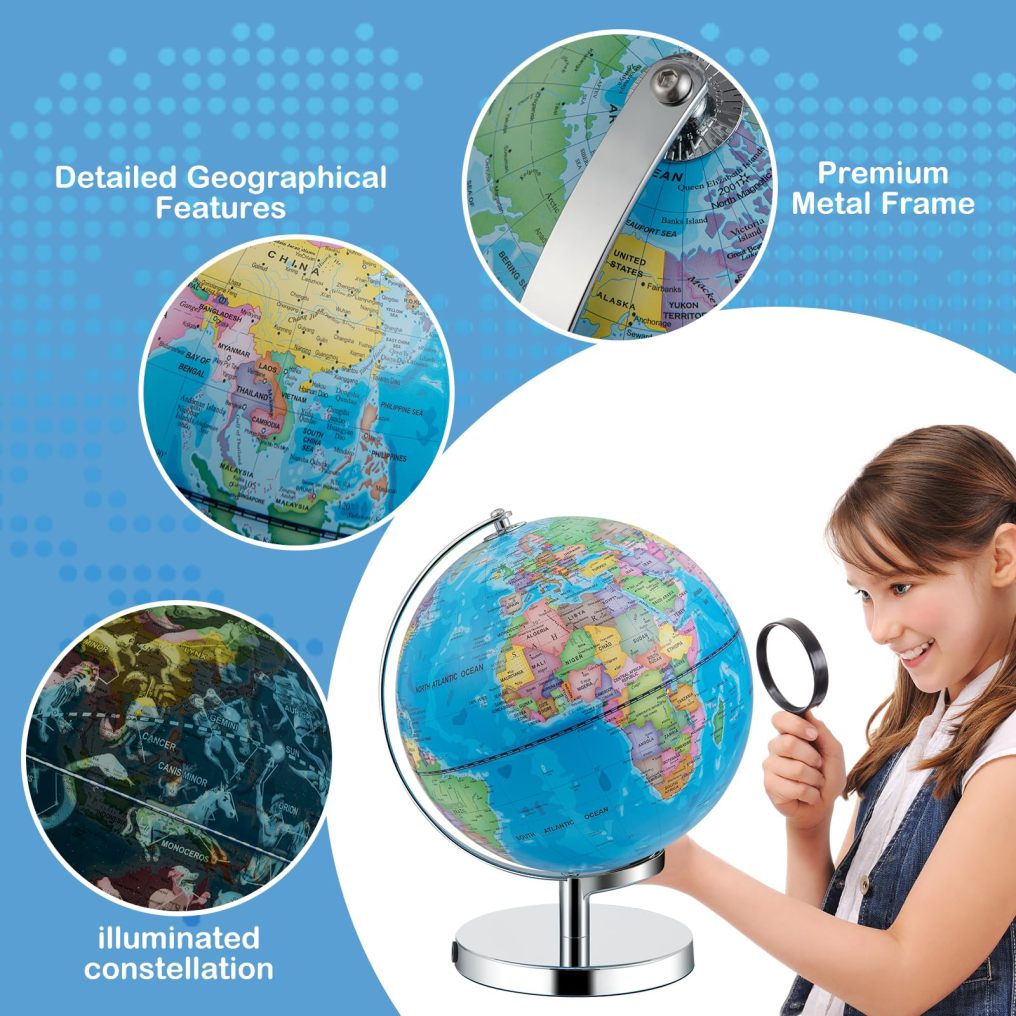 3 in 1 Illuminated World Globe with Stand for Kids