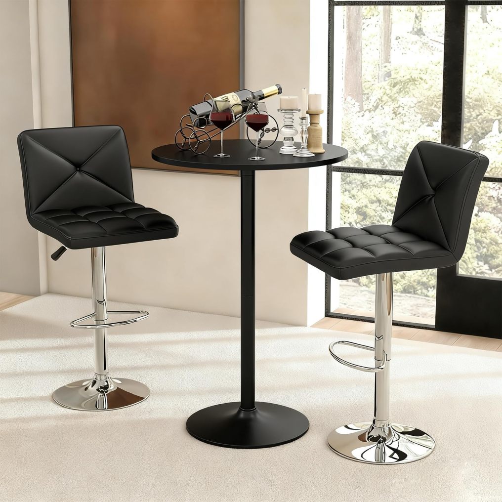 Round Cocktail Table and PU Leather Adjustable Swivel Chairs ( 3 Pieces )
