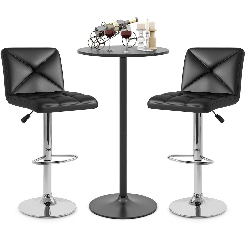 Round Cocktail Table and PU Leather Adjustable Swivel Chairs ( 3 Pieces )