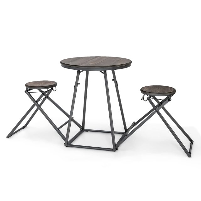 Bar Table and Stools Set of 3 Round Pub Bistro Table with 2 Foldable Stools