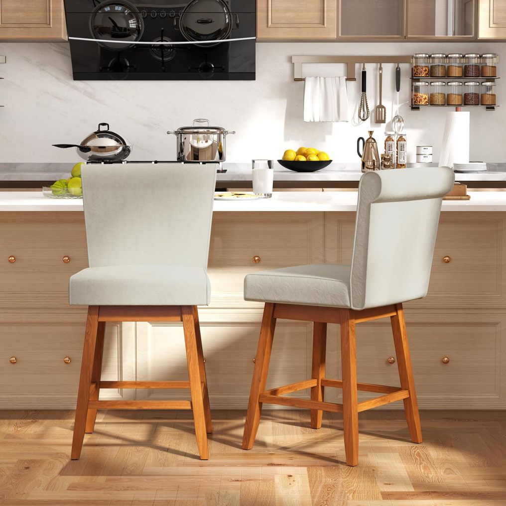 Swivel Bar Stools 27" Counter Height Bar Chairs with Rubber Wood Legs