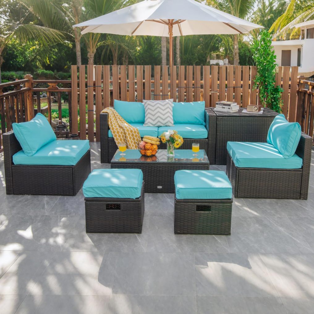 8-Piece Outdoor Patio Furniture Set Rattan Sectional Sofa