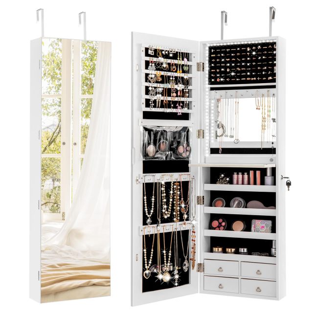 LED Mirror Jewelry Cabinet Full Length Mirror with Jewelry Storage