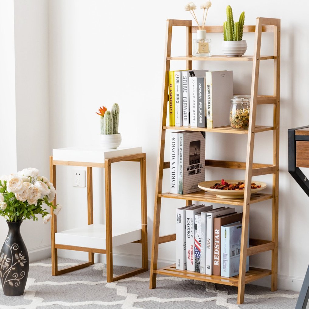 47.5'' Bamboo Ladder Shelf for Living Room Balcony