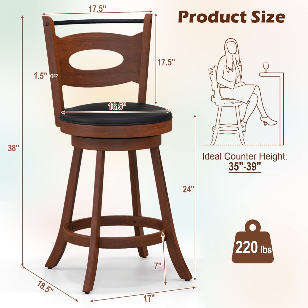 Bar Stools Set of 2 24” Swivel Counter Height Bar Stools