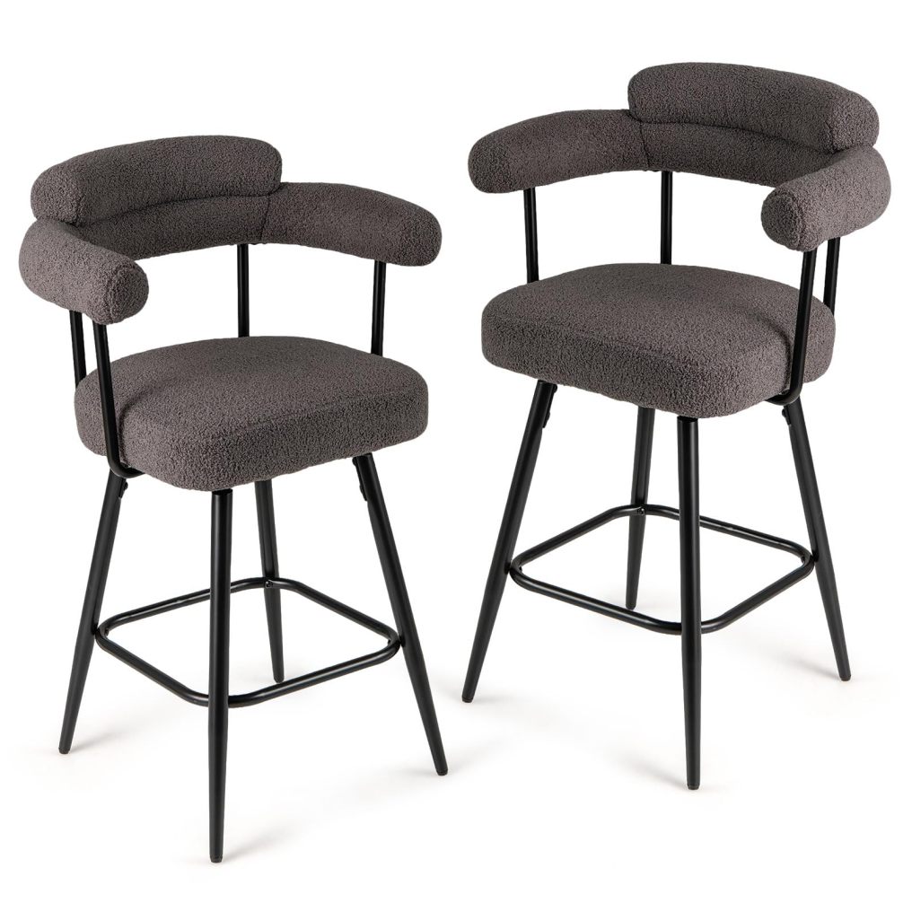 ARLIME 27" Swivel Modern Upholstered Counter Chairs with Boucle Fabric (2/4)