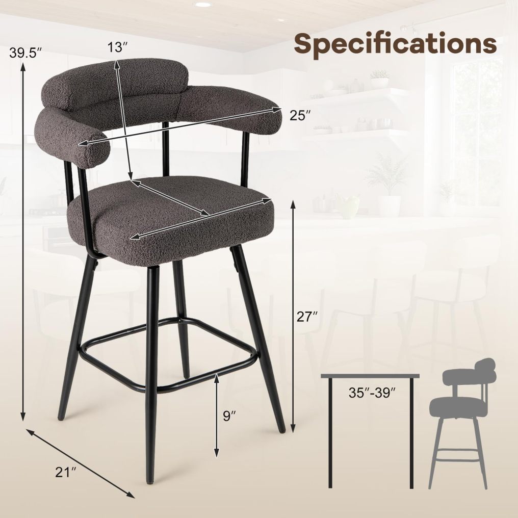 ARLIME 27" Swivel Modern Upholstered Counter Chairs with Boucle Fabric (2/4)