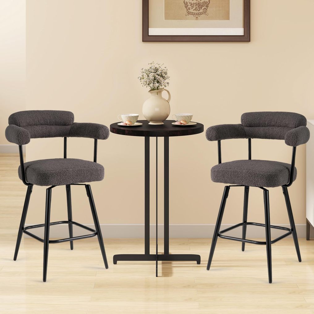 ARLIME 27" Swivel Modern Upholstered Counter Chairs with Boucle Fabric (2/4)