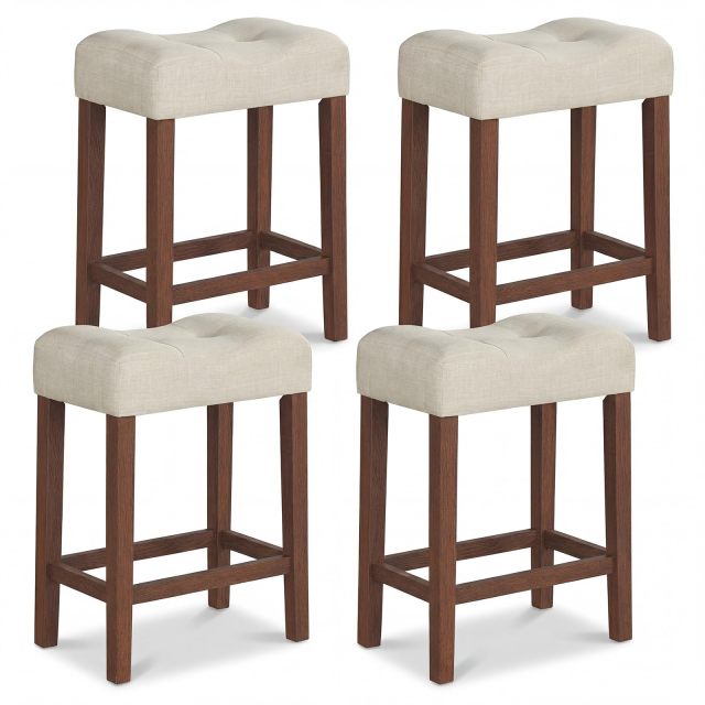 Wooden Saddle Stools Set of 4 with Solid Rubber Wood Legs