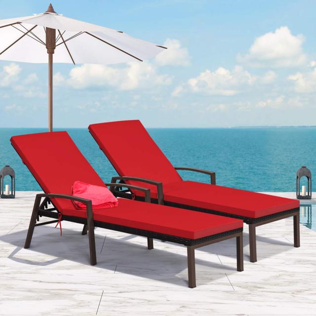 2PCS Rattan Lounge Chair Outdoor
