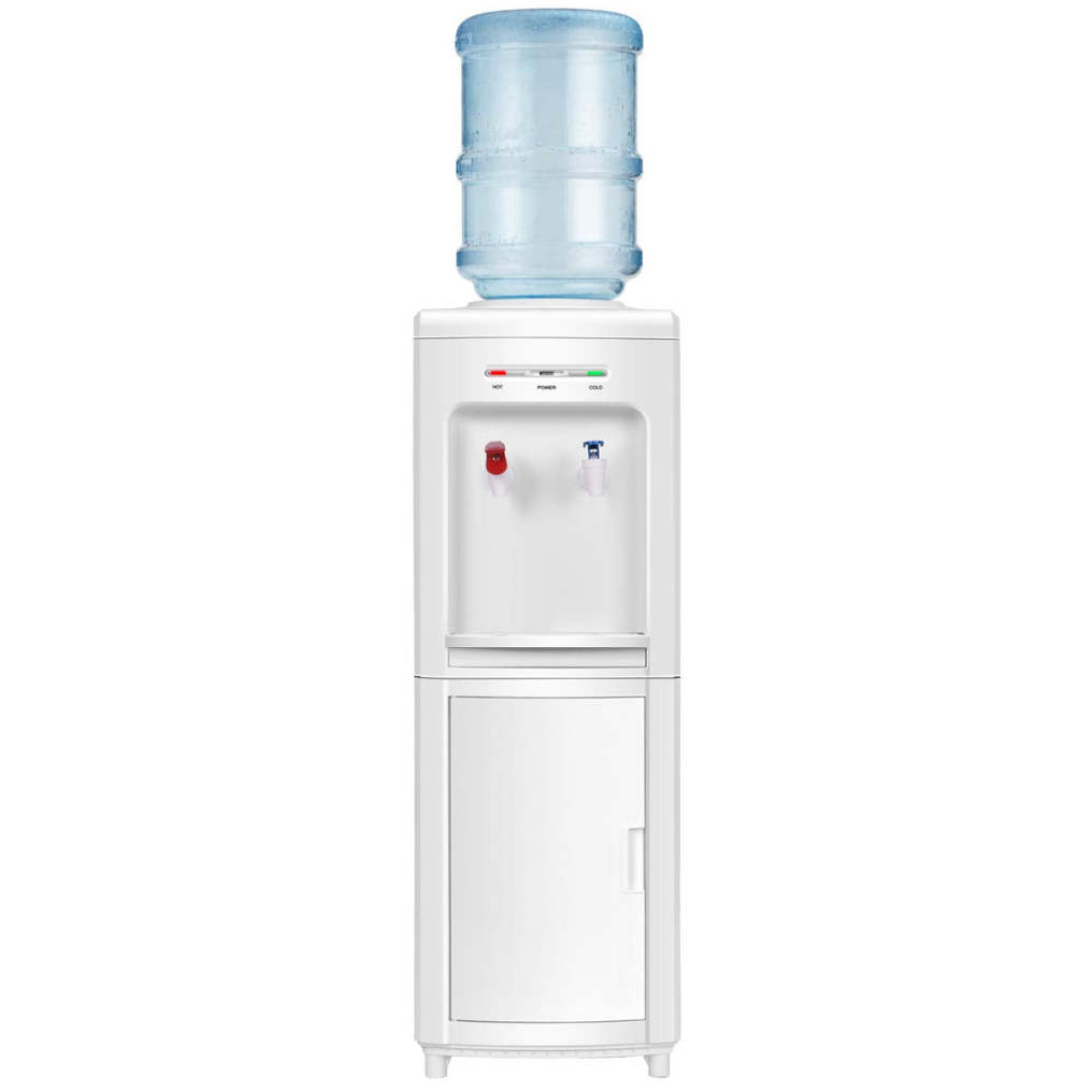 Water Cooler Dispenser for 3-5 Gallon Bottle, Top Loading Hot and Cold Water Dispenser with Storage Cabinet