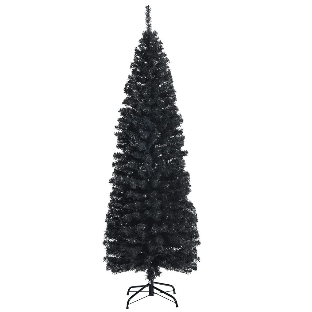 6FT Snow Flocked Pencil Slim Christmas Tree Artificial Hinged Xmas Tree with Metal Stand