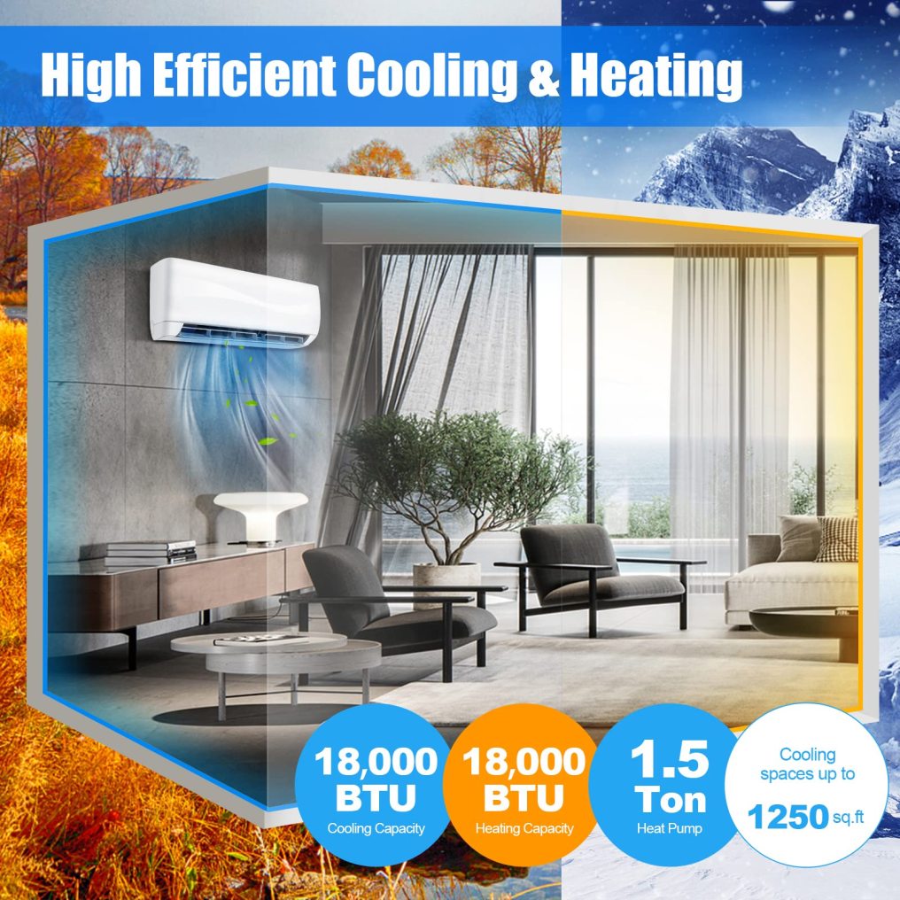 Mini Split Ac/Heating System - 18000BTU Mini Split Air Conditioner w/Heat Pump, 19 SEER2 208-230V Inverter Split AC Unit