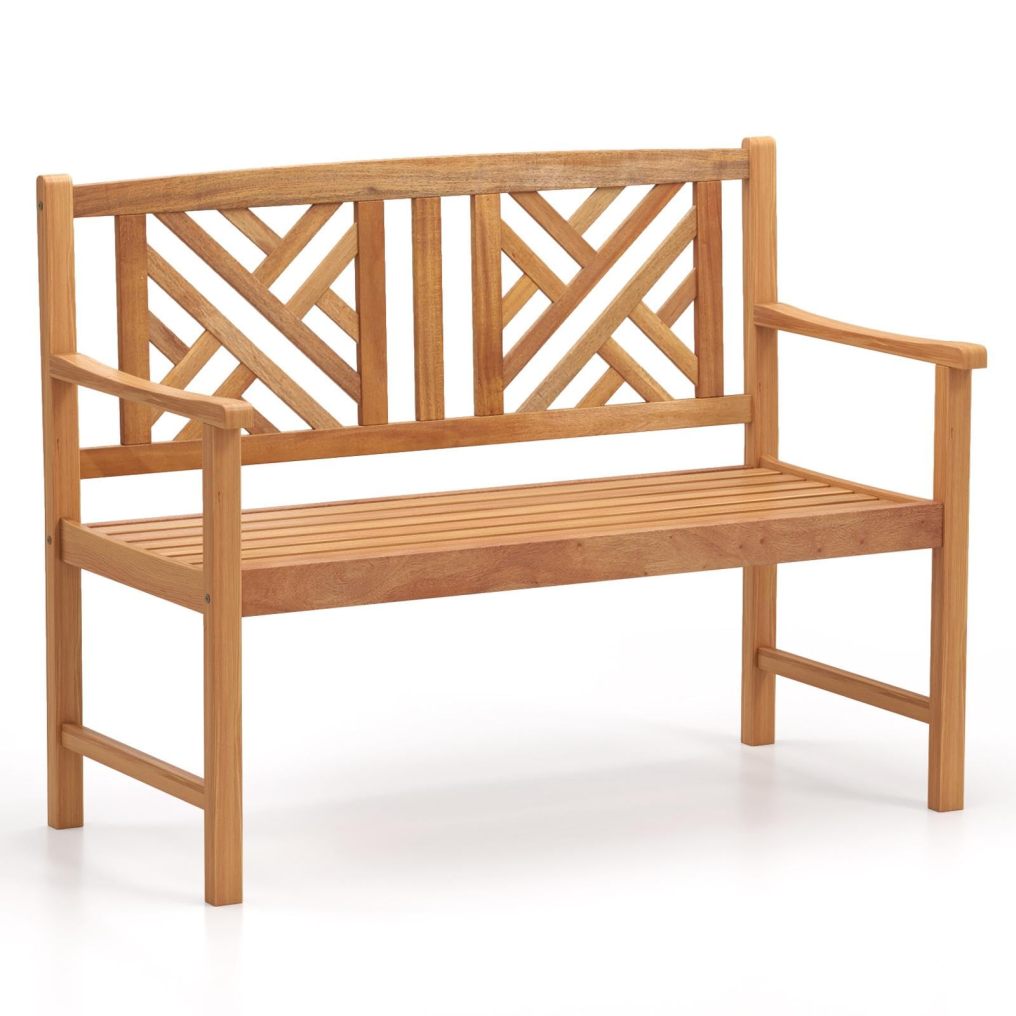 47.5"x 22" x 34” Outdoor Acacia Wood Loveseat with Curved Armrest & Backrest